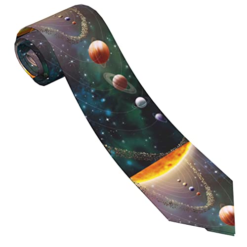 Herren-Krawatte, Motiv: Galaxie, Planeten der Sonnensystem, schmal, Seide, 8 cm, für Hochzeit, Party, Geschäft von SHQD