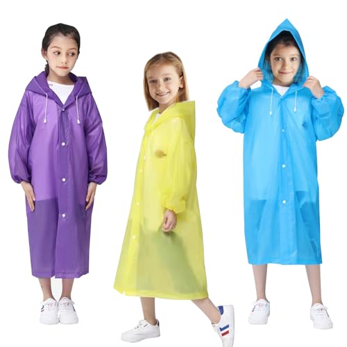 SHRADS 3er Pack Regenponcho Kinder, Kinder Regenmantel, Unisex Regenmantel für Kinder, Eva Atmungsaktiv Regenschutz, verdickt, mit Kapuze und Ärmeln, perfekt zum Wandern, Camping, Bergsteigen von SHRADS