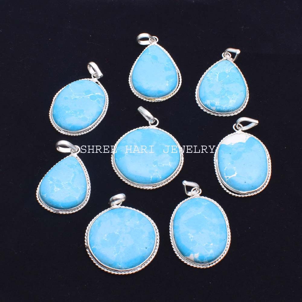 Blauer Larimar Edelstein Anhänger, Versilberter Handgemachter Mehrere Desig Für Männer & Frauen von SHREEHARIJEWELS