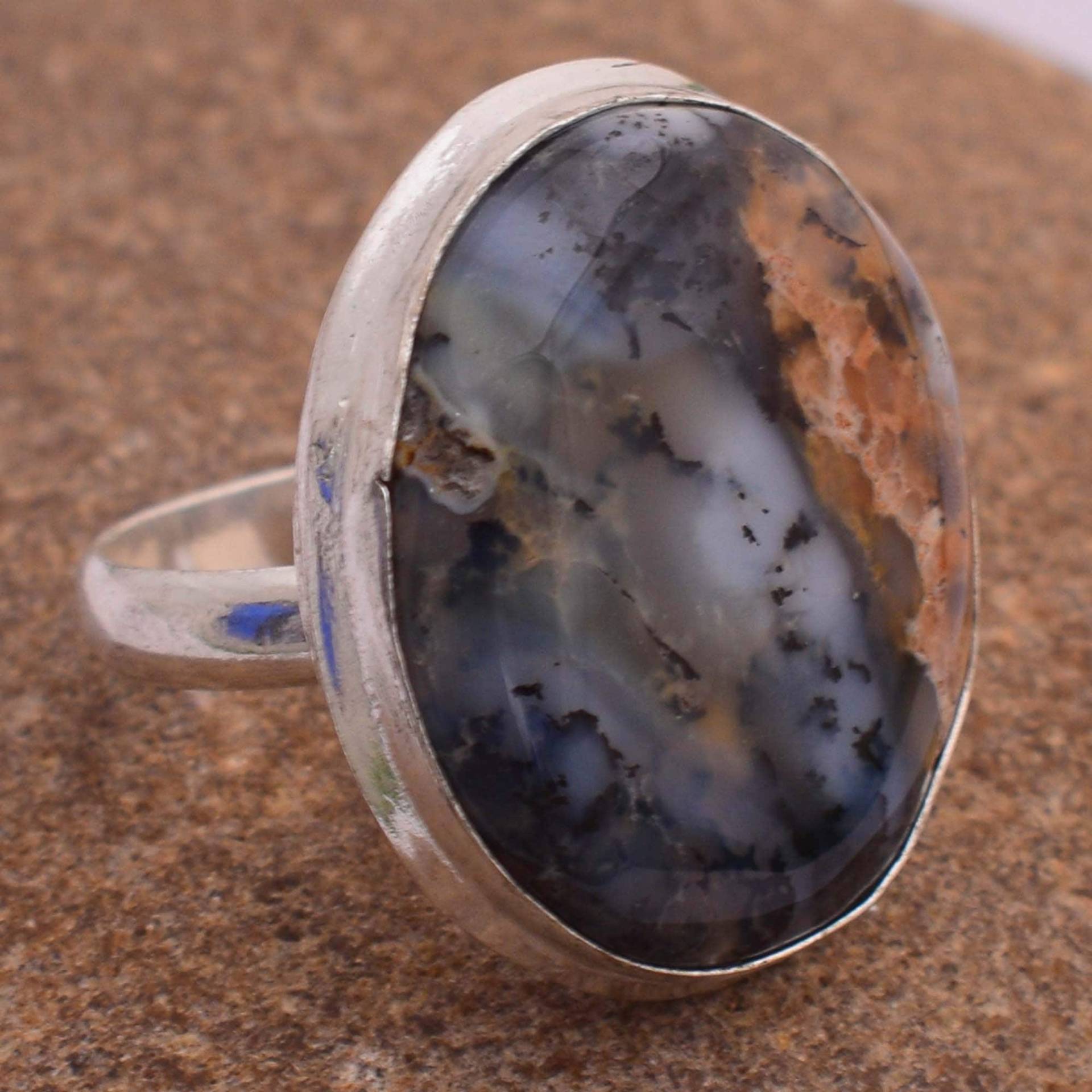 Multi Farbe Dendrit Opal, Onxy, Mix Edelstein Ringe Versilbert Handgemachte Ring "Multiple Desige Und Form Für Männer & Frauen F von SHREEHARIJEWELS