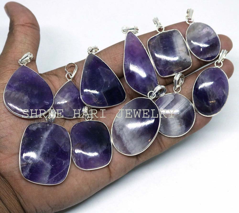 Natürlicher Lila Amethyst Edelstein Anhänger, Versilberter Handgemachter Multiple Design Für Männer & Frauen von SHREEHARIJEWELS