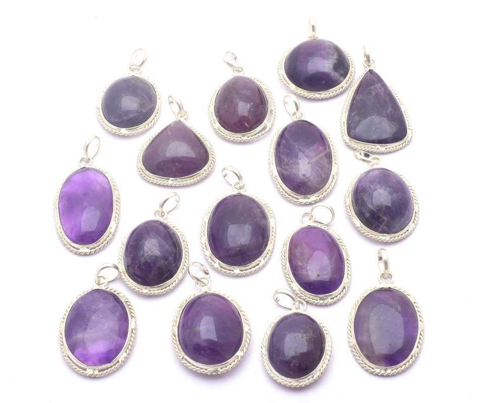 Natürlicher Lila Amethyst Edelstein Anhänger, Versilberter Handgemachter Multiple Design Für Männer & Frauen von SHREEHARIJEWELS