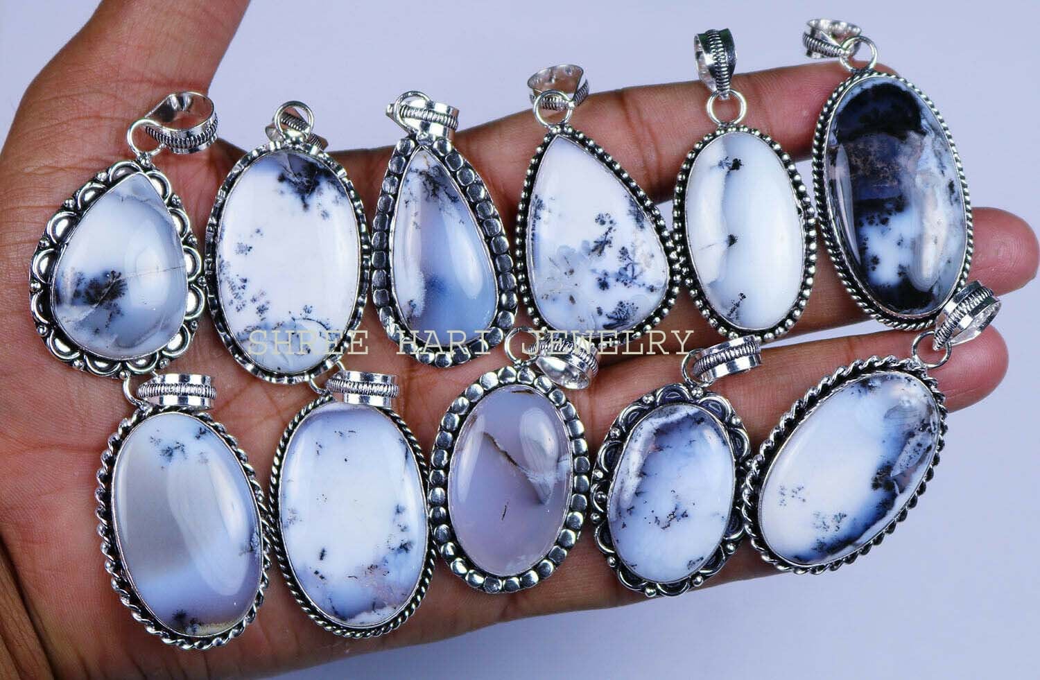 Natürlicher Weißer Und Schwarzer Dendrit Opal Edelstein Anhänger, Versilberter Handgefertigter Multiple Design Für Männer Frauen von SHREEHARIJEWELS