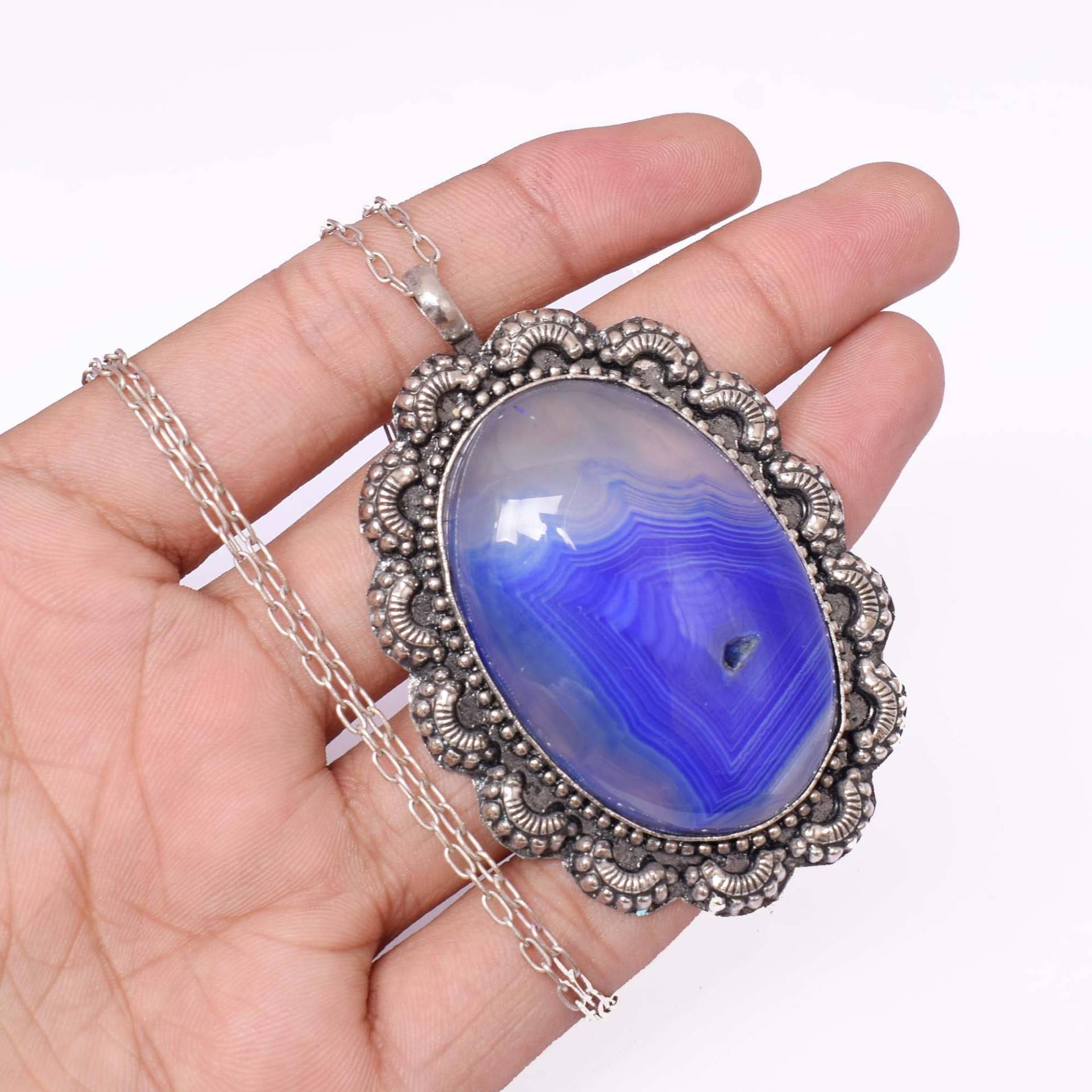 Wunderbare Natürliche, Blaue Onxy, Mix Edelstein Anhänger Silber Überzogene Handgemachte Form Größe Frauen Schmuck Geschenk, Sd.1 von SHREEHARIJEWELS