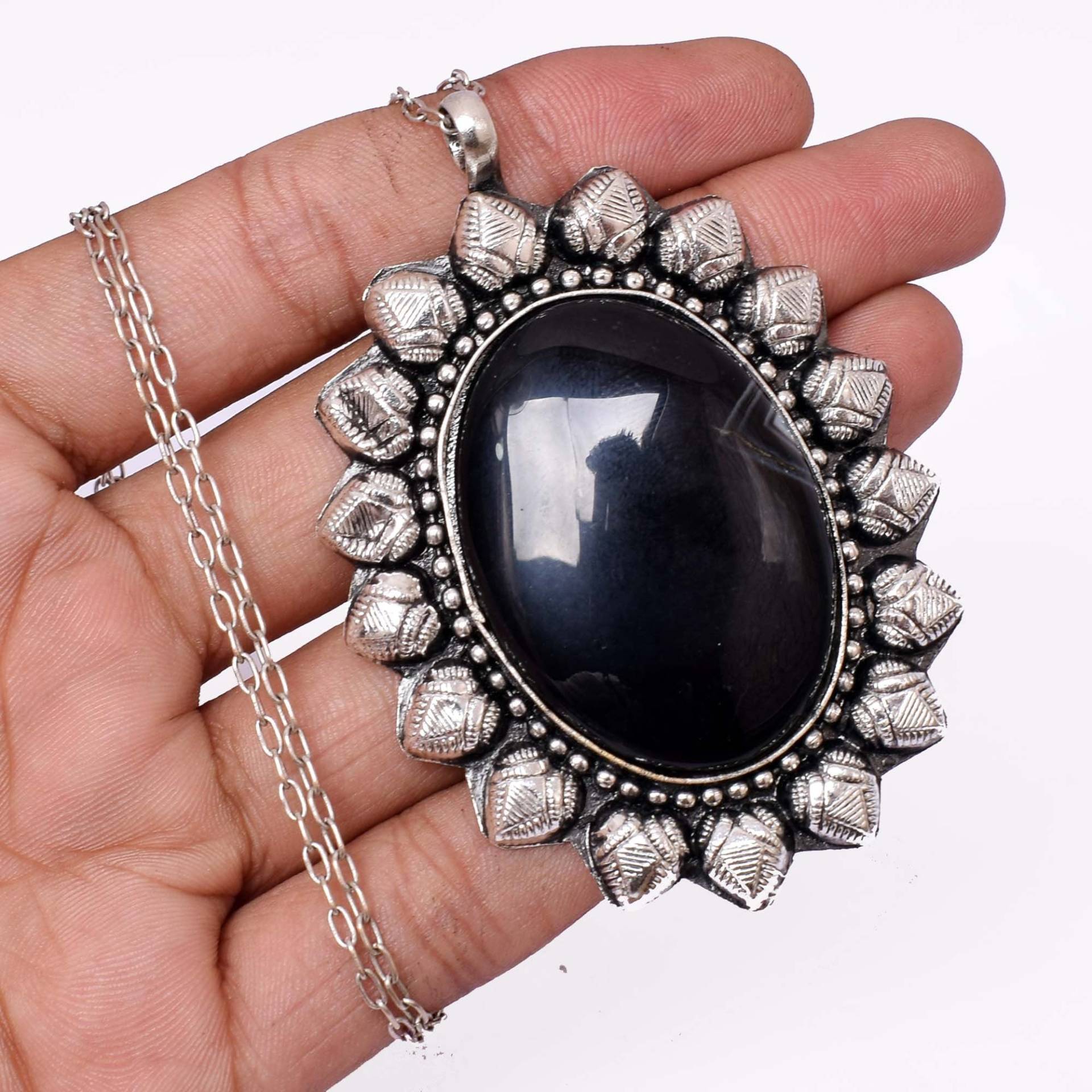 Wunderbare Natürliche Schwarz Onxy, Mix Edelstein Anhänger Versilbert Handgemachte Form Größe Frauen Schmuck Geschenk, Sd.2 von SHREEHARIJEWELS