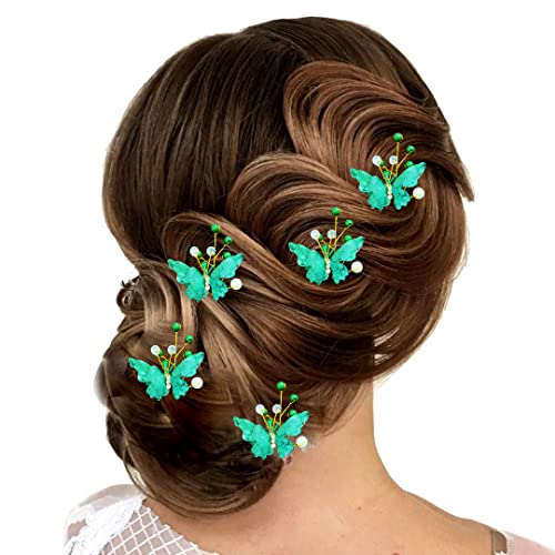 SHREEMEE Attraktive künstliche kleine Form Schmetterling mit glänzenden Perlen Brautschmuck Hochzeit Haarnadeln Juda Pins für Frauen und Mädchen - Grün von SHREEMEE