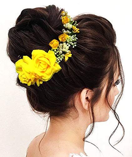 SHREEMEE Damen Haarnadeln Clips Haarknoten Frisuren Künstliche Blumen Zubehör Für Hochzeiten, Gelb von SHREEMEE