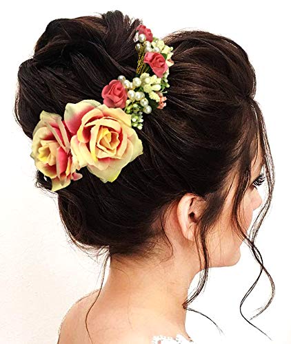 SHREEMEE Damen Haarnadeln Clips Haarknoten Frisuren Künstliche Blumen Zubehör Für Hochzeiten Pfirsich von SHREEMEE