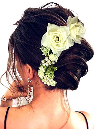 SHREEMEE Damen Haarnadeln Clips Haarknoten Frisuren Künstliche Blumen Zubehör Für Hochzeiten Weiß von SHREEMEE