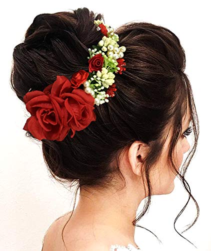 SHREEMEE Damen Haarnadeln Clips Haarknoten Frisuren Künstliche Blumen Zubehör für Hochzeit Rot 1 Stück von SHREEMEE