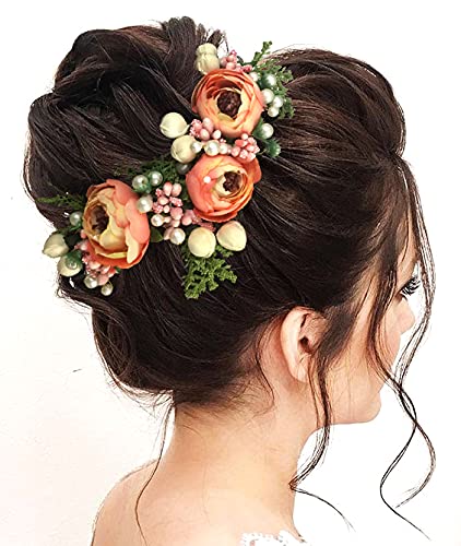 SHREEMEE Damen-Haarschmuck mit Blume, für Partys, Hochzeiten, Jahrestage, Pfirsichfarben von SHREEMEE