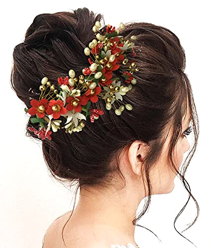 SHREEMEE Damen Haarschmuck und Haarnadel für Damen, mit atrifiziellen Blumen, Rot, 1 Stück von SHREEMEE