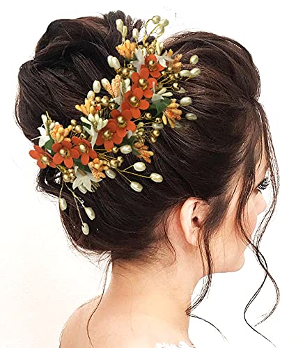 SHREEMEE Damen Haarschmuck und Haarnadel für Frauen, mit atrifiziellen Blumen, Orange, 1 Stück von SHREEMEE