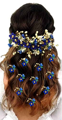 SHREEMEE Damen-Haarspangen-Set, trendiges Blumendesign, Brautschmuck, Haarnadel, Judapin, Judabun, Combclip/Sidepin Combo Set für Mädchen und Frauen, Blau von SHREEMEE