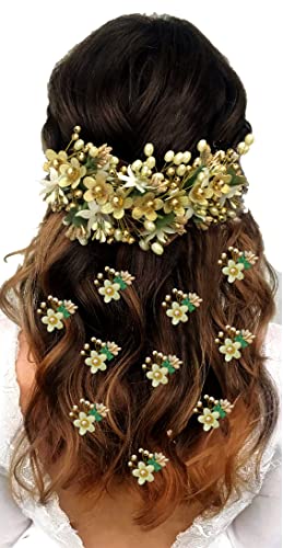 SHREEMEE Damen-Haarspangen-Set, trendiges Blumendesign, Brautschmuck, Haarnadel, Judapin, Judabun, Combclip/Sidepin-Kombi-Set für Frauen, goldfarben von SHREEMEE