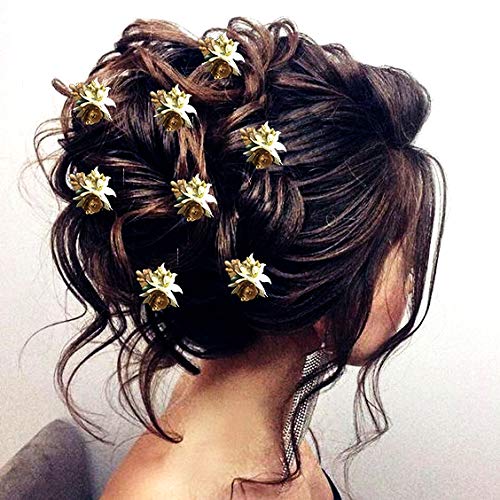 SHREEMEE Damen Mädchen Damen Haarnadeln Clips Haar Brötchen Frisuren Künstliche Blumen Zubehör Für Hochzeiten Braut, Golden von SHREEMEE