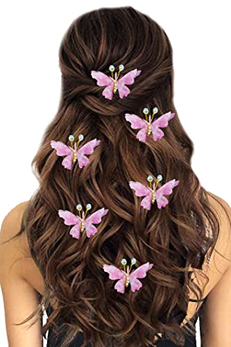 SHREEMEE Frauen Künstliche Schmetterling Design mit Stein Blume Haarschmuck und Haarnadel für Frauen - Baby Pink, 6 Stück von SHREEMEE