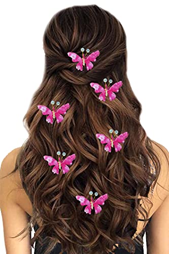 SHREEMEE Frauen Künstliche Schmetterling Design mit Stein Blume Haarschmuck und Haarnadel für Frauen - Dunkelrosa, 6 Stück von SHREEMEE