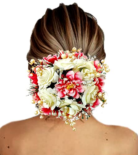 SHREEMEE Haarnadel mit künstlichen Rosen und Perlen, für Hochzeit, Brautschmuck, Haarschmuck für Damen und Mädchen, Rot und Creme von SHREEMEE