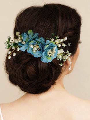 SHREEMEE Haarschmuck für Frauen und Mädchen, künstliche Blume, Haarschmuck und Haarnadel für Frauen, Blau, Einheitsgröße, 1 Stück von SHREEMEE