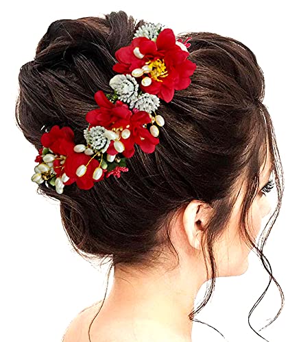 SHREEMEE Künstliche Blume Haarschmuck und Haarnadel für Frauen (rot) von SHREEMEE