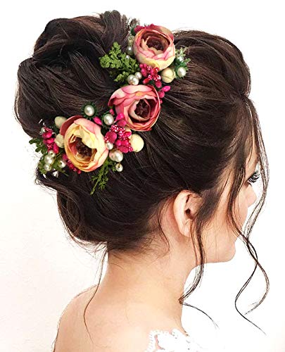 SHREEMEE Künstliche Blumen Frauen Haarschmuck Haarnadeln Für Hochzeit Jahrestag Dunkelrosa von SHREEMEE