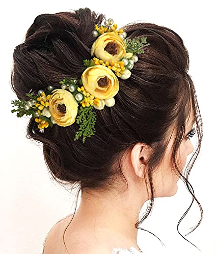SHREEMEE Künstliche Blumen Frauen Haarschmuck Haarnadeln Für Hochzeit Jahrestag - Gelb von SHREEMEE