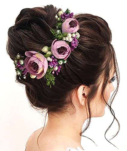 SHREEMEE Künstliche Blumen Frauen Haarschmuck Haarnadeln Für Hochzeit Jahrestag - Lila von SHREEMEE