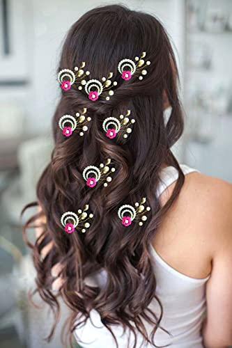 SHREEMEE Künstliche Metall-Blumen mit Perlen, Braut-Haarnadel, Juda-Anstecker/Haarschmuck für Damen und Mädchen, Dunkelrosa von SHREEMEE