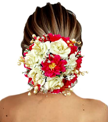 SHREEMEE Künstliche Rosen-Haarnadel, Judapin, Juda-Dutt, für Hochzeit, Brautschmuck, Haarschmuck für Damen und Mädchen, Dunkelrosa von SHREEMEE