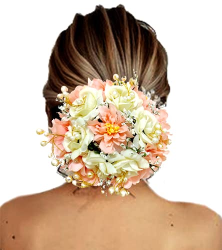 SHREEMEE Künstliche Rosen-Haarnadel, Judapin, Juda-Dutt, für Hochzeit, Brautschmuck, Haarschmuck für Frauen und Mädchen, Pfirsich von SHREEMEE