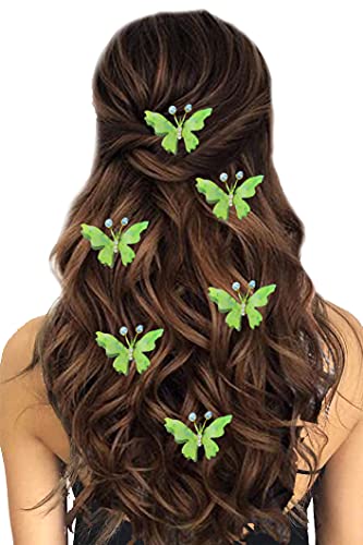 SHREEMEE Künstliche Schmetterlinge Design mit Stein Blume Haarschmuck und Haarnadel für Frauen (1 Stück) - Hellgrün von SHREEMEE