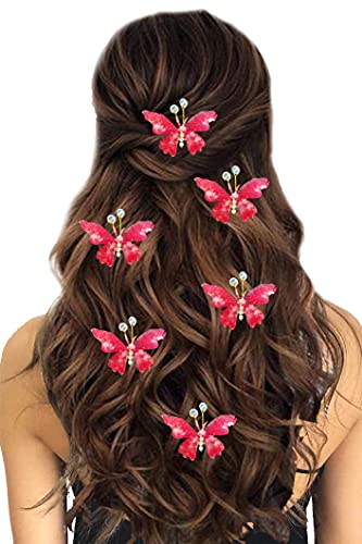 SHREEMEE Künstliche Schmetterlinge Design mit Stein Blume Haarschmuck und Haarnadel für Frauen (1 Stück) – Rot von SHREEMEE