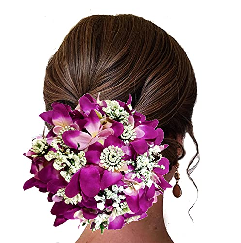 SHREEMEE Künstliche glänzende Lilien-Blumen-Design, abgerundete Haarnadel, Judapin, Juda-Dutt, Brautschmuck, Haarschmuck für Damen und Mädchen, Violett, 1 Stück von SHREEMEE