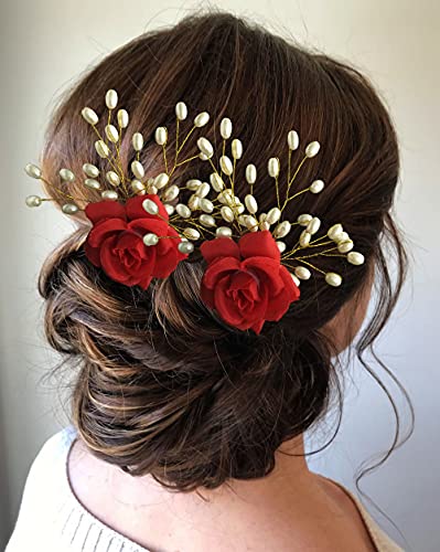 SHREEMEE Stylische Haarnadel-Accessoires für Frauen, Haarnadeln für Hochzeit, Jahrestag, Rot, 1 Stück von SHREEMEE