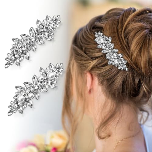 SHSMPXOY 2CPS Strass Haarspange Silber Haarspangen perlen Damen Dünnes Haar Französische Haarspange Hochzeit Braut Haarschmuck Glitzer Mit Kristallsteinen Haare Haarschmuck Hochzeit von SHSMPXOY