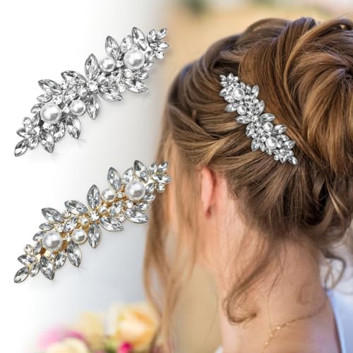 SHSMPXOY 2CPS Perlen Haarspange Silber Haarspangen Damen Dünnes Haar Französische Haarspange Hochzeit Braut Haarschmuck Gold Glitzer Mit Kristallsteinen Spangen Haare Haarschmuck Hochzeit von SHSMPXOY
