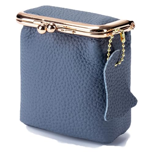 Lippenstift Tasche Mini 1 Stück Elegante Geldbörse Damen Kleine Portemonnaie Mini Make Up Tasche Leder Münzbörse Tasche KissLock Portable Kosmetiktasche für Parfüm Fingernagelpolitur(Blau) von SHTGOI