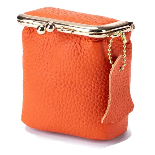 Lippenstift Tasche Mini 1 Stück Elegante Geldbörse Damen Kleine Portemonnaie Mini Make Up Tasche Leder Münzbörse Tasche KissLock Portable Kosmetiktasche für Parfüm Fingernagelpolitur(Orange) von SHTGOI