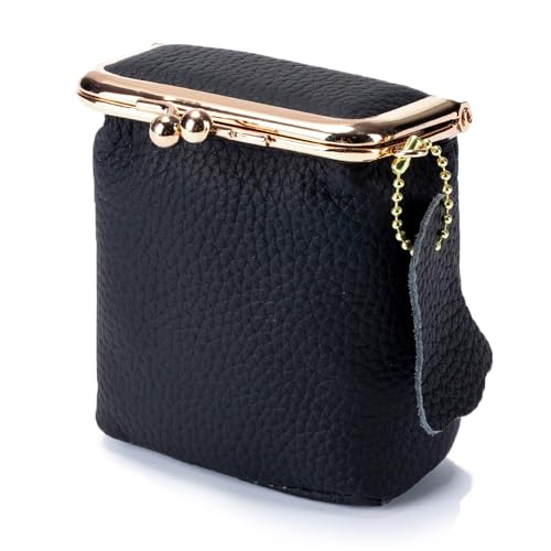 Lippenstift Tasche Mini 1 Stück Elegante Geldbörse Damen Kleine Portemonnaie Mini Make Up Tasche Leder Münzbörse Tasche KissLock Portable Kosmetiktasche für Parfüm Fingernagelpolitur(Schwarz) von SHTGOI