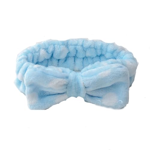 SHTGOI 1 Stück Bowknot Haarbänder Coral Fleece Make up Stirnbänder Elastic Breitkrempe Bogen Haarwickel Handtuch Spa Haarband Kosmetik Sport Bad Dusche Haarband für Damen und Mädchen Blaue Punkte von SHTGOI