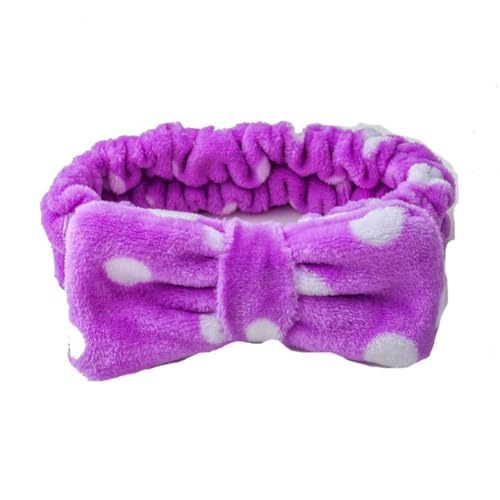 SHTGOI 1 Stück Bowknot Haarbänder Coral Fleece Make up Stirnbänder Elastic Breitkrempe Bogen Haarwickel Handtuch Spa Haarband Kosmetik Sport Bad Dusche Haarband für Damen und Mädchen Lila Punkte von SHTGOI