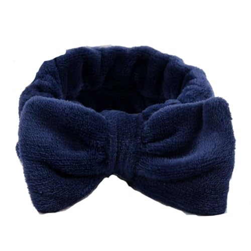 SHTGOI 1 Stück Bowknot Haarbänder Coral Fleece Make up Stirnbänder Elastic Breitkrempe Bogen Haarwickel Handtuch Spa Haarband Kosmetik Sport Bad Dusche Haarband für Damen und Mädchen Marineblau von SHTGOI