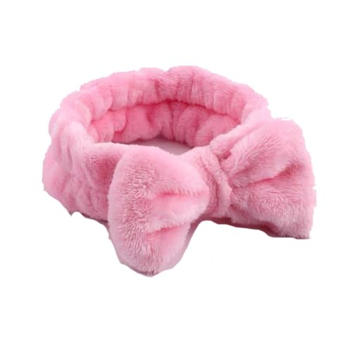 SHTGOI 1 Stück Bowknot Haarbänder Coral Fleece Make up Stirnbänder Elastic Breitkrempe Bogen Haarwickel Handtuch Spa Haarband Kosmetik Sport Bad Dusche Haarband für Damen und Mädchen Rosa von SHTGOI