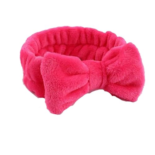 SHTGOI 1 Stück Bowknot Haarbänder Coral Fleece Make up Stirnbänder Elastic Breitkrempe Bogen Haarwickel Handtuch Spa Haarband Kosmetik Sport Bad Dusche Haarband für Damen und Mädchen Rosenrot von SHTGOI