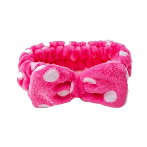 SHTGOI 1 Stück Bowknot Haarbänder Coral Fleece Make up Stirnbänder Elastic Breitkrempe Bogen Haarwickel Handtuch Spa Haarband Kosmetik Sport Bad Dusche Haarband für Damen und Mädchen Rosenrot Punkte von SHTGOI