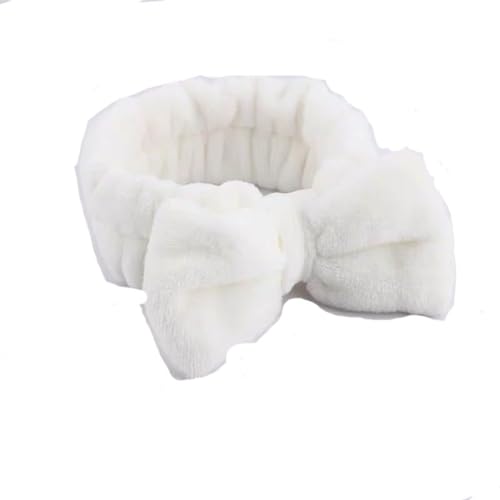 SHTGOI 1 Stück Bowknot Haarbänder Coral Fleece Make up Stirnbänder Elastic Breitkrempe Bogen Haarwickel Handtuch Spa Haarband Kosmetik Sport Bad Dusche Haarband für Damen und Mädchen Weiß von SHTGOI