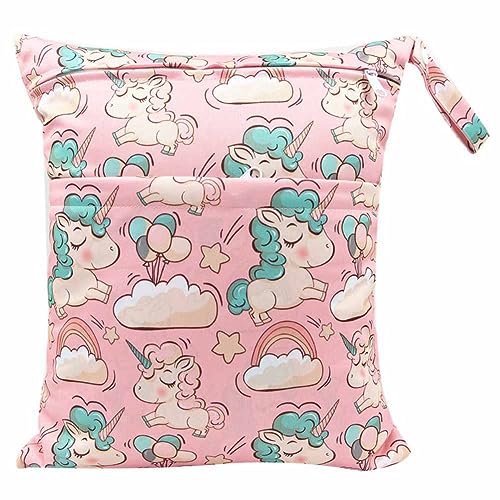 SHTGOI Baby Windeltaschen Nasstaschen Stoffwindeln Taschen Nasse und Trocken Wickeltasche Aufhängen Wetbag mit doppeltem Reißverschluss Wasserdicht Waschbar Organiser für Baby Reisen Unterwegs 16# von SHTGOI