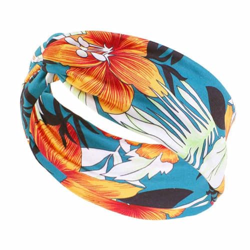 SHTGOI Damen Breit Stirnband mit Gelb Blumen gedruckt Baumwolle Verdrehte Turban-Stirnband Elastische Weiche Sport Haarbänder Boho Mode Haarband-Kopftuch für Alltag Yoga Make-up Workouts Loch Blau von SHTGOI