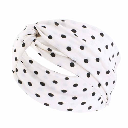 SHTGOI Damen Breit Stirnband mit Polka Dot gedruckt Baumwolle Verdrehte Turban-Stirnband Elastische Weiche Sport Haarbänder Boho Mode Haarband-Kopftuch für Alltag Yoga Make-up und Workouts Weiß von SHTGOI